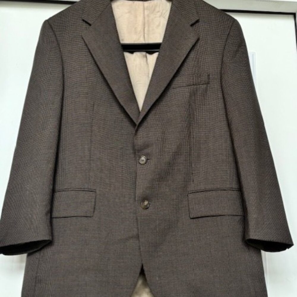 Chaps Ralph Lauren 42R Brown Black Sport Coat Jacket Houndstooth Vintage Wool
